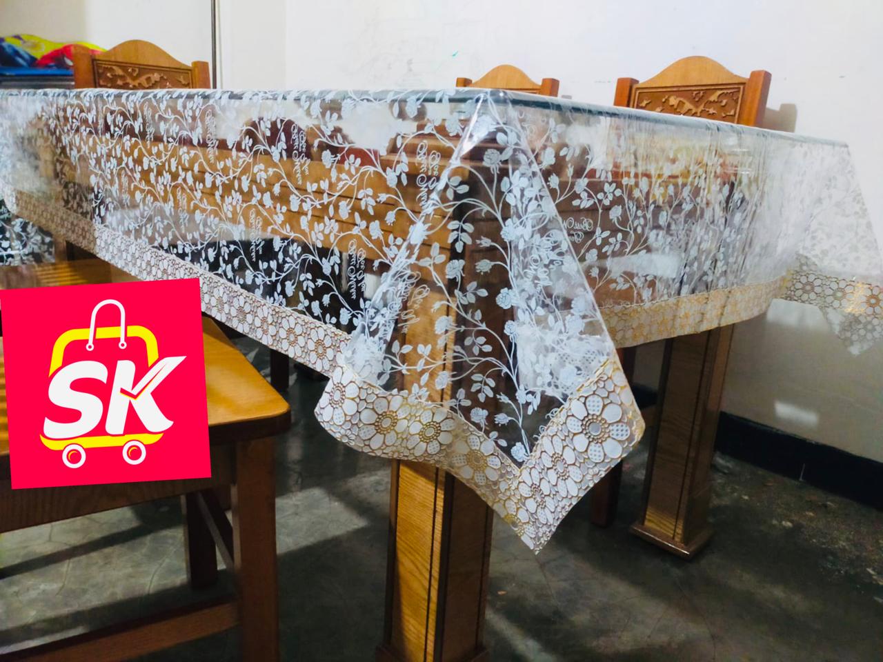 ৮ চেয়ারের প্রিন্টেড স্বচ্ছ পরিষ্কার ডাইনিং টেবিলের কাভার ম্যাট /গ্লাস ম্যাট। ওয়াটারপ্রুফ কোড - PVC-02